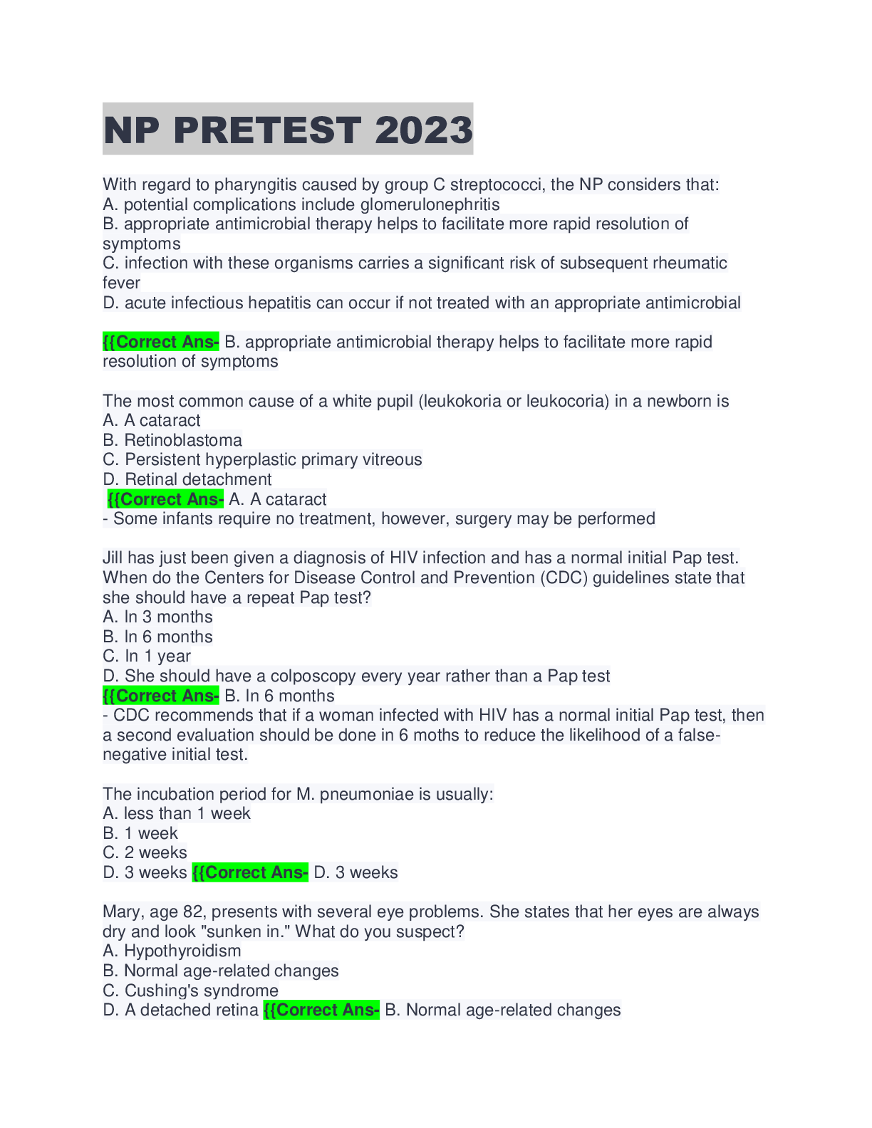 Preview of NP PRETEST 2023 Questions with Complete solution |TEST Bank